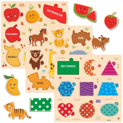Puzzle Set with Shapes, Animals and Fruits