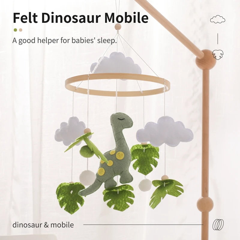 Baby Crib Musical Mobile (0–12 Months) Felt Dinosaur Hanging Bed Bell with Rattle - Image 4