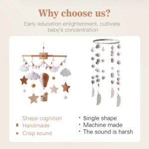 Baby Crib Mobile Bed Bell Toy Wooden Hanging Rattle with Felt Hot Air Balloon Design - Image 6