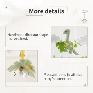 Baby Crib Musical Mobile (0–12 Months) Felt Dinosaur Hanging Bed Bell with Rattle - Image 7