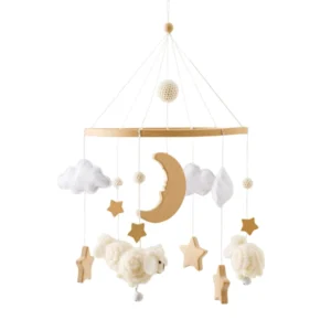 Baby Crib Mobile Bed Bell Toy Wooden Hanging Rattle with Felt Hot Air Balloon Design - Image 10
