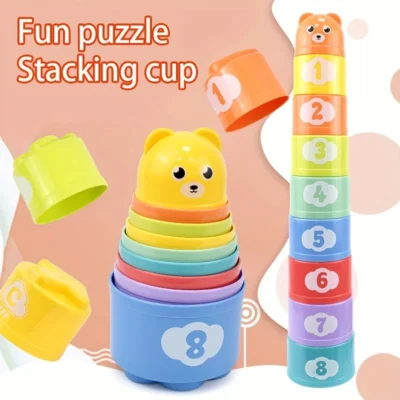 Rainbow Stacking Cups Toy for Kids  Educational Ring Stacker & Bath/Beach Play Set