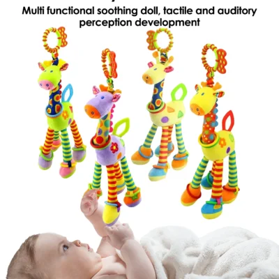 Baby Handbell Rattle Toy Plush Giraffe Teether for Newborn Gifts