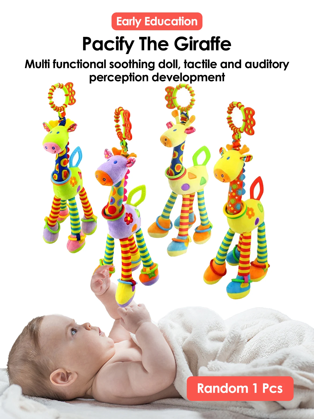 Baby Handbell Rattle Toy Plush Giraffe Teether for Newborn Gifts