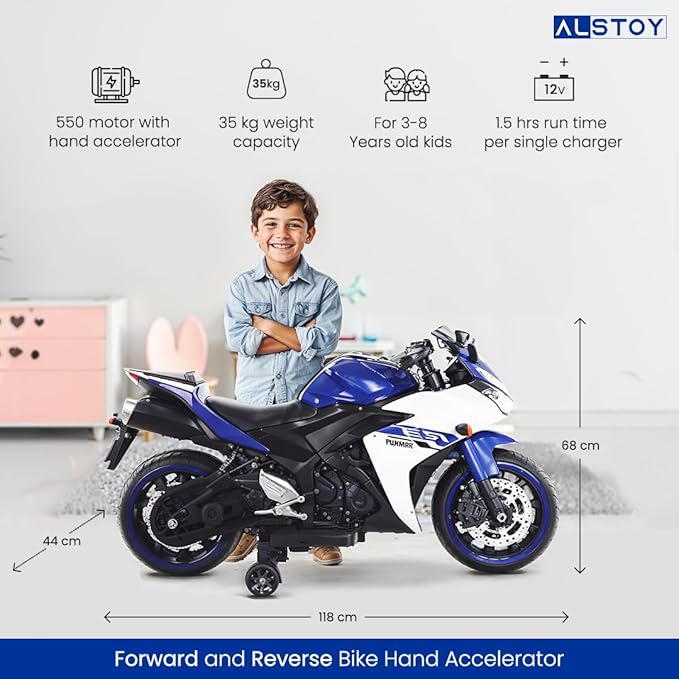 Ninja Kids Electric Bike 12V Ride-On Toy with Bluetooth Music, 35kg Load, Ages 3–8 - Image 2