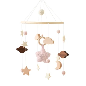 Newborn Crib Mobile Wooden Bed Bell Toy with Crochet Animals & Music - Image 8