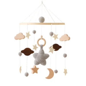 Newborn Crib Mobile Wooden Bed Bell Toy with Crochet Animals & Music - Image 9