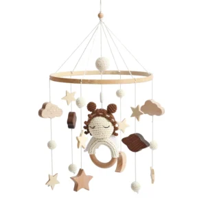 Newborn Crib Mobile Wooden Bed Bell Toy with Crochet Animals & Music - Image 11