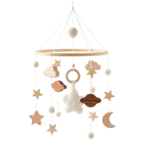 Newborn Crib Mobile Wooden Bed Bell Toy with Crochet Animals & Music - Image 10