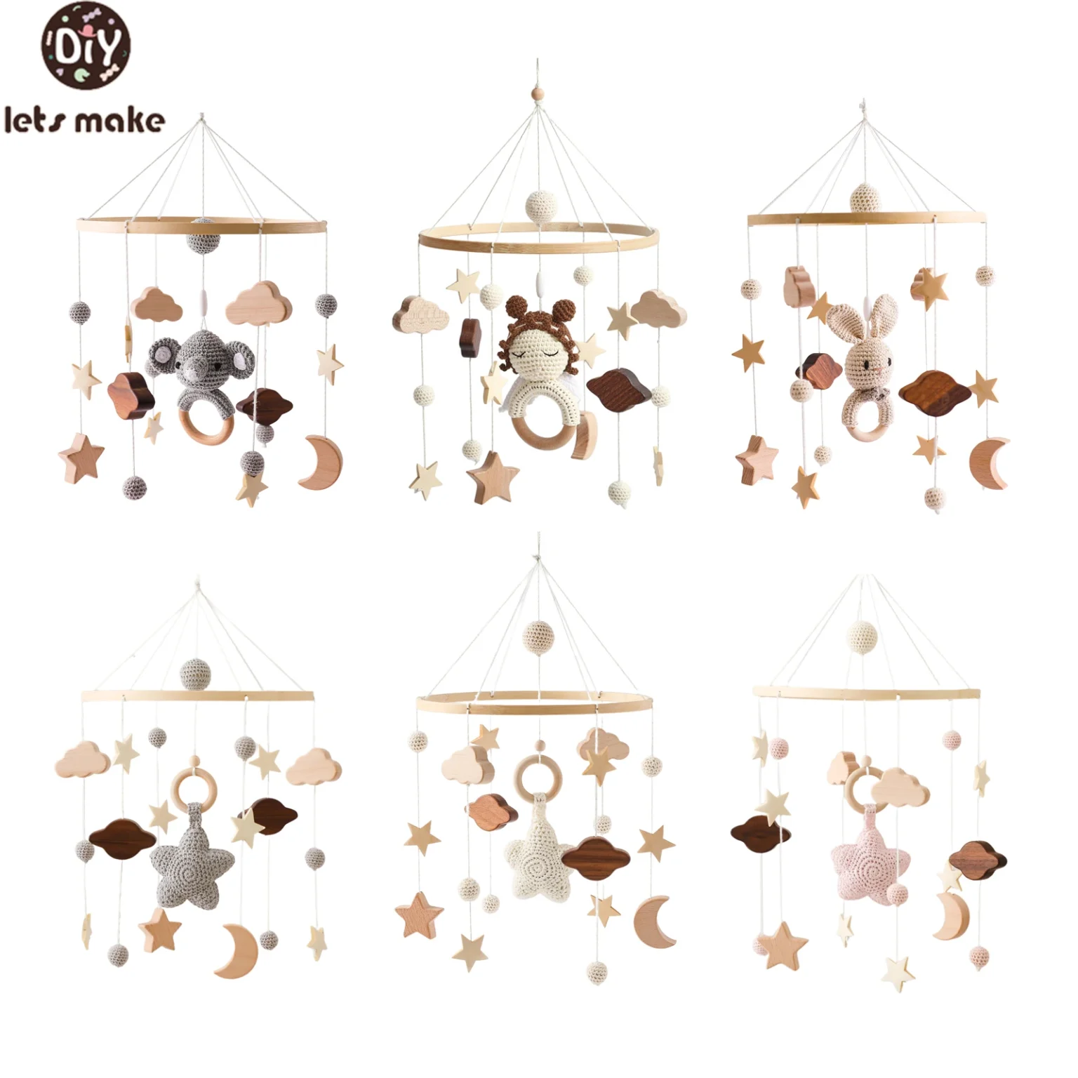 Newborn Crib Mobile Wooden Bed Bell Toy with Crochet Animals & Music - Image 13