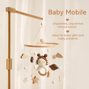 Newborn Crib Mobile Wooden Bed Bell Toy with Crochet Animals & Music - Image 3