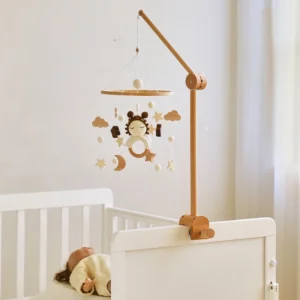 Newborn Crib Mobile Wooden Bed Bell Toy with Crochet Animals & Music - Image 4