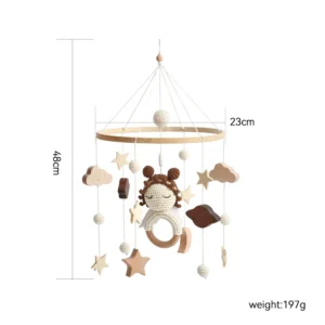 Newborn Crib Mobile Wooden Bed Bell Toy with Crochet Animals & Music - Image 5
