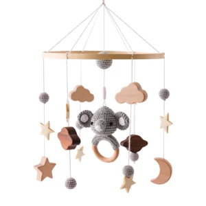 Newborn Crib Mobile Wooden Bed Bell Toy with Crochet Animals & Music - Image 6