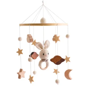 Newborn Crib Mobile Wooden Bed Bell Toy with Crochet Animals & Music - Image 7