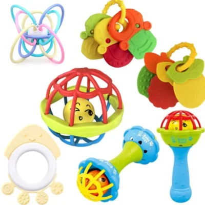 Baby Hand Grasp Rattle Ball  Soft Rubber Teether Toy for Infants (0–1 Year)