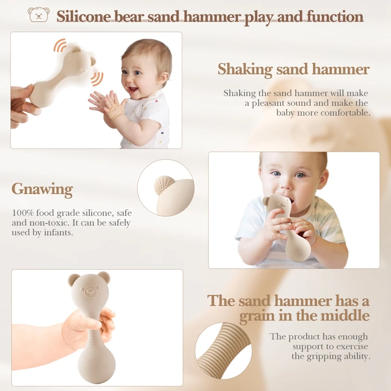 Musical Baby Rattle Toy Silicone Bear Maracas Teether for Newborns - Image 4