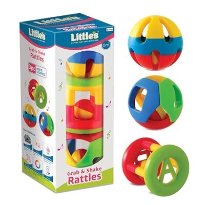Little’s Multi-Color Rattles for Babies 3 Piece Developmental Toy Set